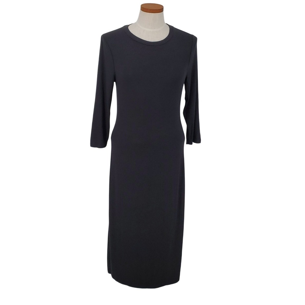 A New Day Womens Medium‎ Ribbed Knit Midi Dress Ebony Black 3/4 Sleeve Stretch